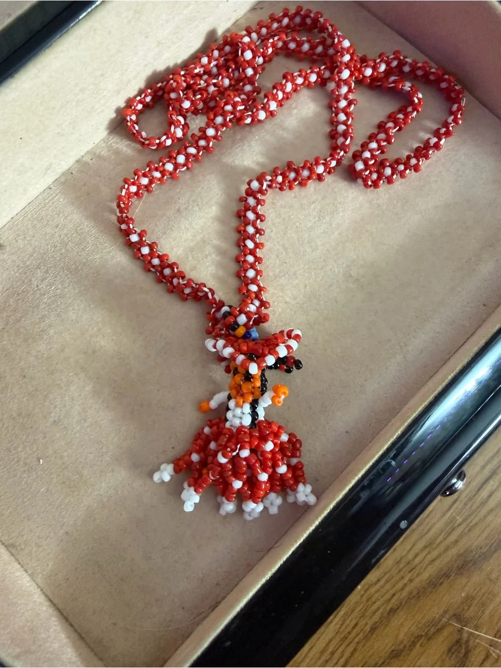 Handmade Red Beaded Doll Necklace ANTIQUE POW WOW JEWELRY